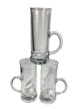 Reims Shot Glasses With Handles 4" Clear Glass Mugs France Lot of 3